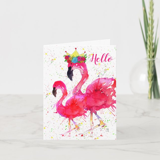 Cute and Colorful Pink Flamingo Greeting Card (Front)