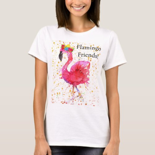 Cute and Colorful Pink Flamingo in Crown T_Shirt