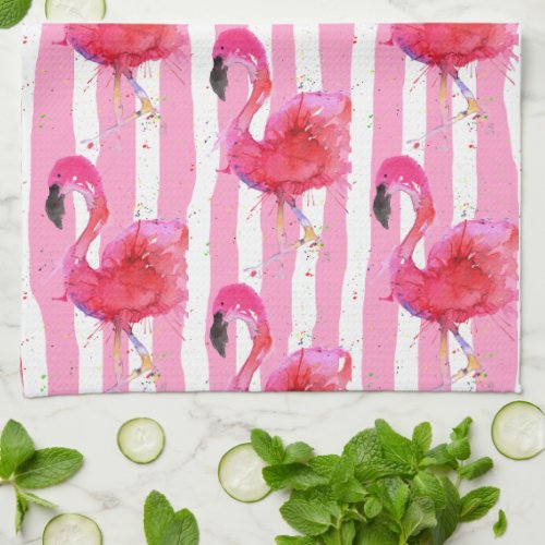 Cute and Colorful Pink Flamingo Kitchen Towel