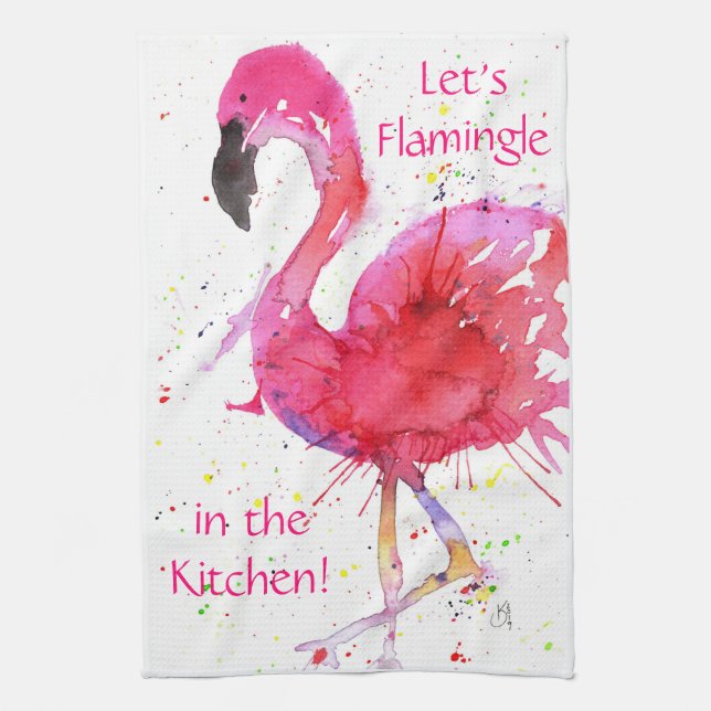 Cute and Colorful Pink Flamingo Kitchen Towel (Vertical)