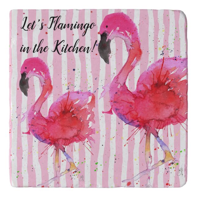 Cute and Colorful Pink Flamingo Trivet 6"X6" (Front)