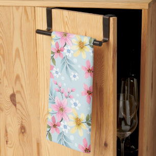 Cute and Colorful Pink Yellow White Floral Pattern Kitchen Towel