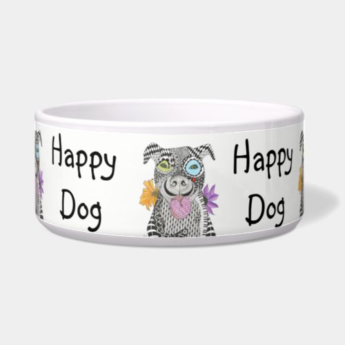 Cute and Colorful Pit Bull Dog Bowl