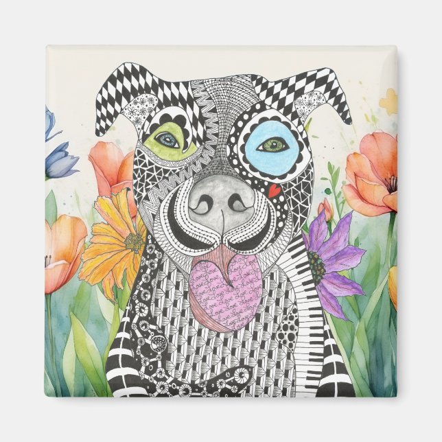 Cute and Colorful Pit Bull Dog Magnet (Front)