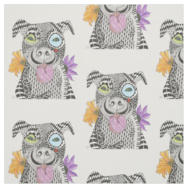 Cute and Colorful Pit Bull Fabric (Swatch)