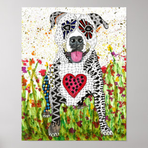 Cute and Colorful Pit Bull Poster - 11x14"