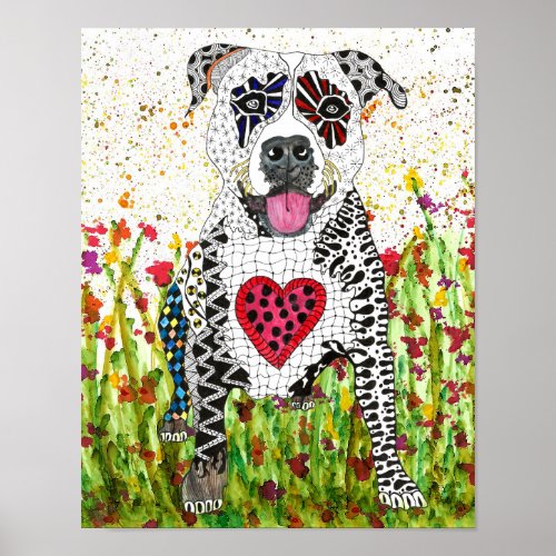 Cute and Colorful Pit Bull Poster _ 11x14