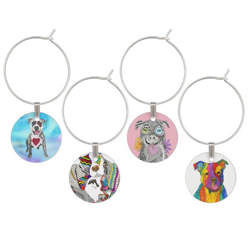 Cute and Colorful Pitbull Assortment Wine Charms