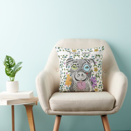 Cute and Colorful Pitbull Dog Throw Pillow