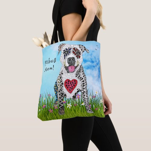Cute and Colorful Pitbull Dog Tote Bag