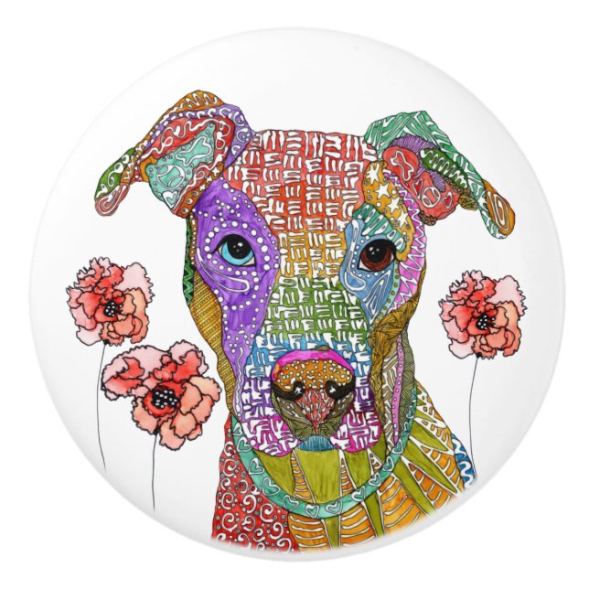 Cute and Colorful Pitbull Door Knob (Front)