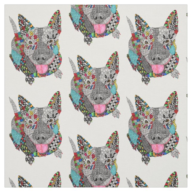Cute and Colorful Pitbull Fabric (Swatch)