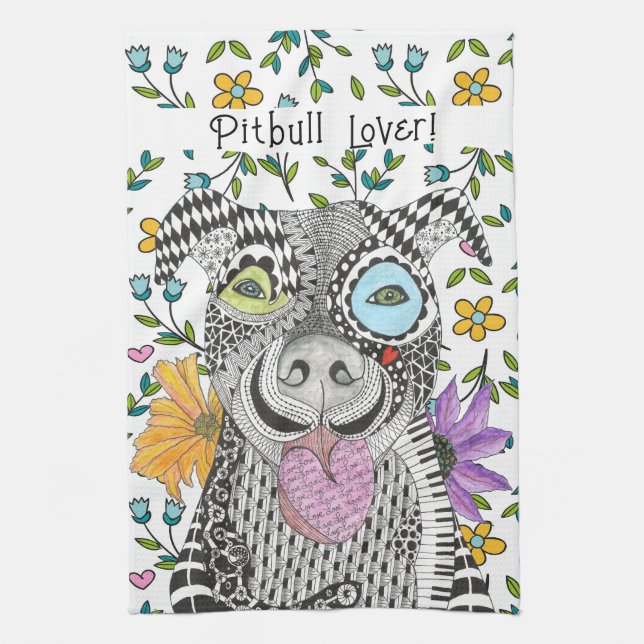 Cute and Colorful Pitbull Kitchen Towel (Vertical)