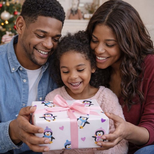 Cute and Colorful Playful Penguins  Wrapping Paper (Creator Uploaded)