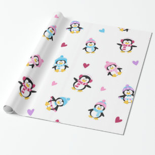 Cute and Colorful Playful Penguins Wrapping Paper