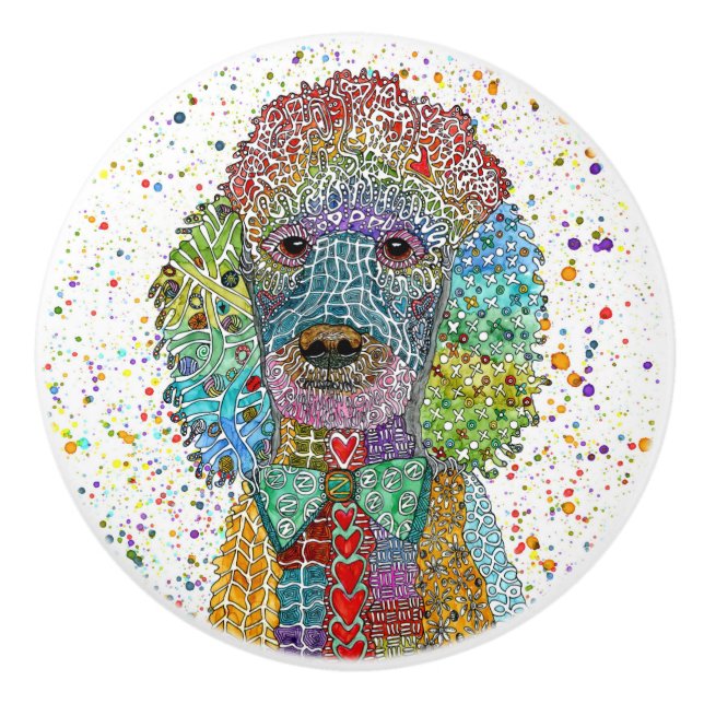Cute and Colorful Poodle Goldendoodle Ceramic Knob (Front)