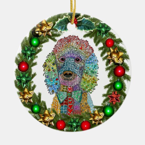 Cute and Colorful Poodle Goldendoodle Ceramic Ornament