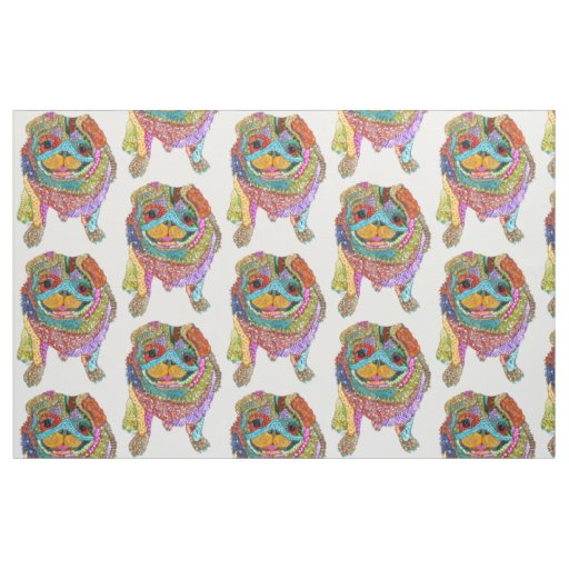 Cute and Colorful Pug Dog Fabric