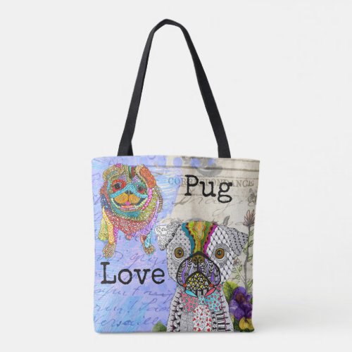 Cute and Colorful Pug Lover Tote Bag