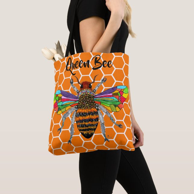 Cute and Colorful Queen Bee Tote Bag (Close Up)
