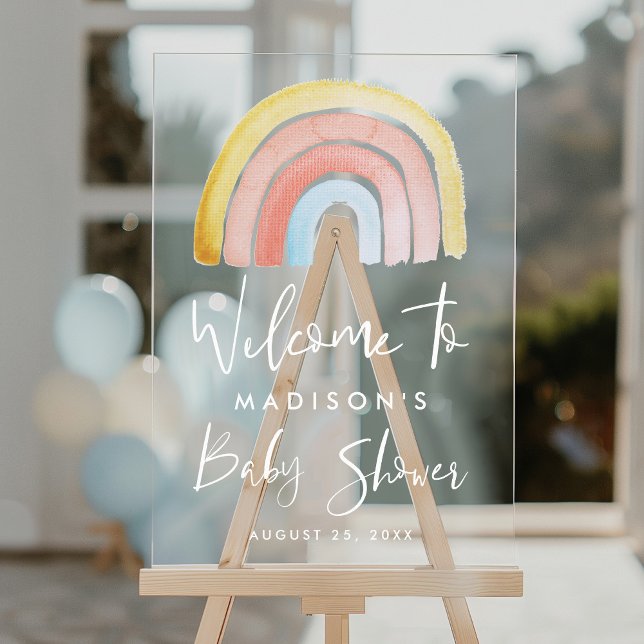 Cute and Colorful Rainbow Baby Shower Welcome Acrylic Sign (Creator Uploaded)