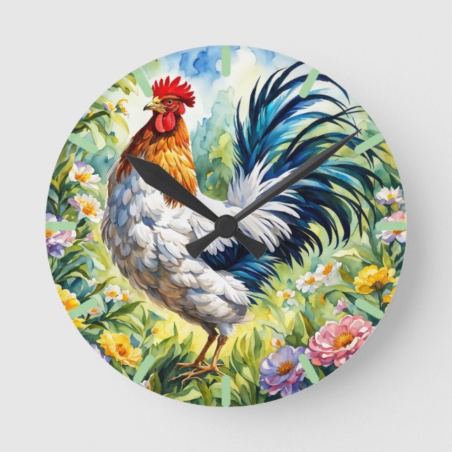 Cute and Colorful Rooster Clock (Front)