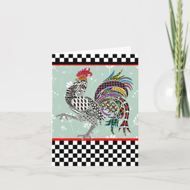 Cute and Colorful Rooster Greeting Card (Front)