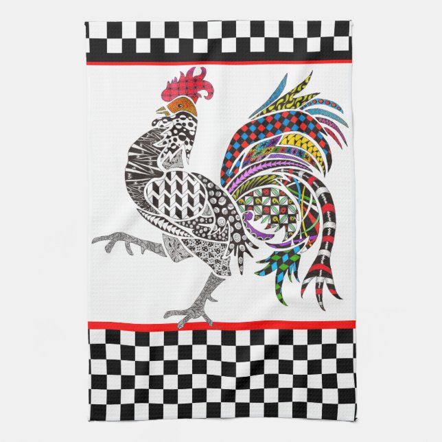 Cute and Colorful Rooster Kitchen Towel (Vertical)