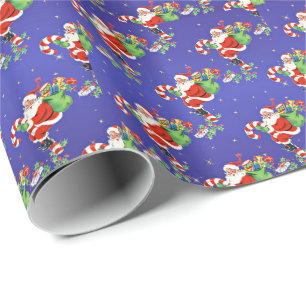 Cute and colorful Santa Claus with Candy Cane Wrapping Paper