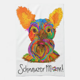 Cute and Colorful Schnauzer Mom Kitchen Towel
