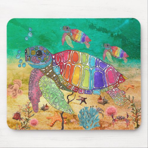 Cute and Colorful Sea Turtle Mouse Pad