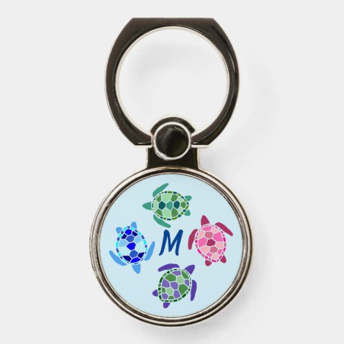 Cute and Colorful Sea Turtles with Monogram Phone Ring Stand