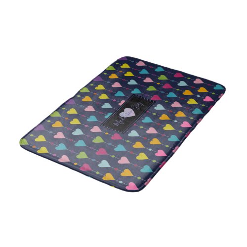 Cute and Colorful Seamless Hearts Pattern Monogram Bath Mat