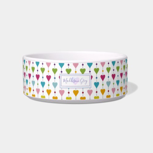 Cute and Colorful Seamless Hearts Pattern Monogram Bowl