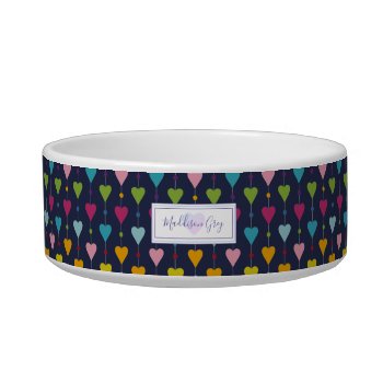 Cute And Colorful Seamless Hearts Pattern Monogram Bowl by LifeInColorStudio at Zazzle