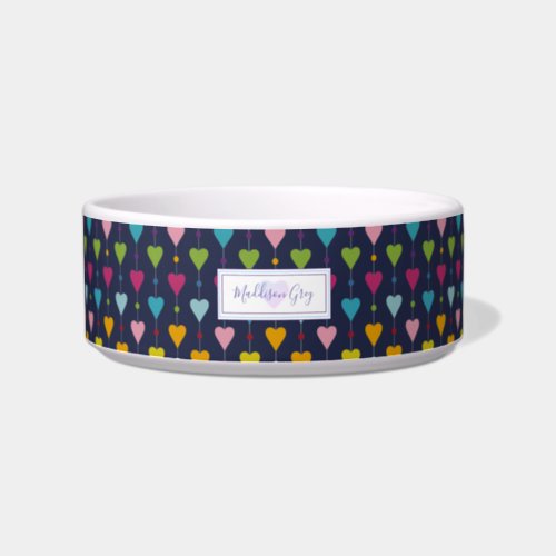 Cute and Colorful Seamless Hearts Pattern Monogram Bowl