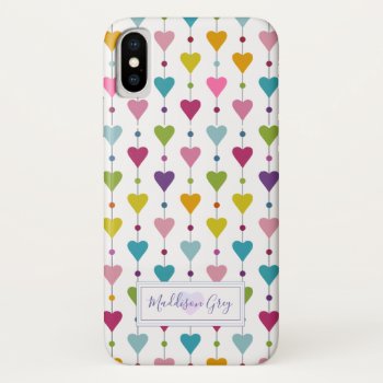 Cute And Colorful Seamless Hearts Pattern Monogram Iphone X Case by LifeInColorStudio at Zazzle