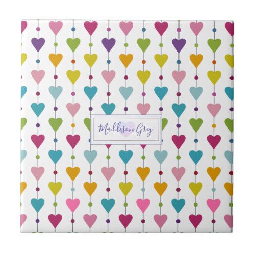 Cute and Colorful Seamless Hearts Pattern Monogram Ceramic Tile