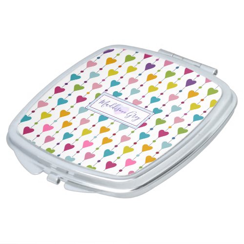 Cute and Colorful Seamless Hearts Pattern Monogram Compact Mirror