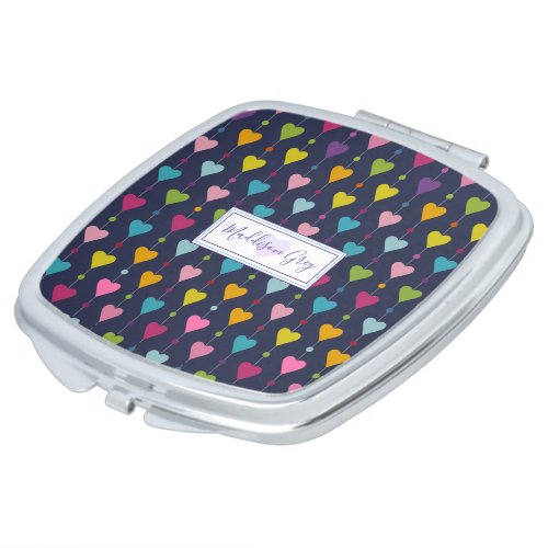 Cute and Colorful Seamless Hearts Pattern Monogram Compact Mirror