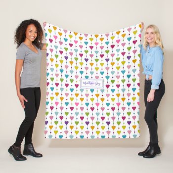 Cute And Colorful Seamless Hearts Pattern Monogram Fleece Blanket by LifeInColorStudio at Zazzle