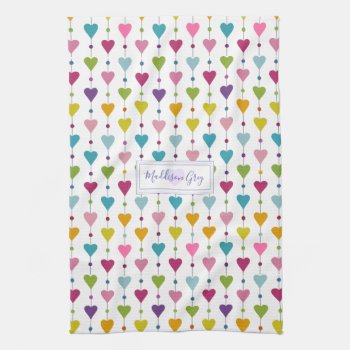 Cute And Colorful Seamless Hearts Pattern Monogram Kitchen Towel by LifeInColorStudio at Zazzle