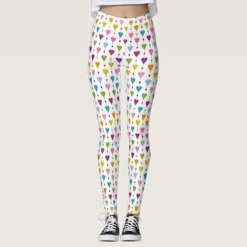 Cute and Colorful Seamless Hearts Pattern Monogram Leggings