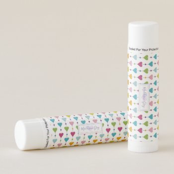 Cute And Colorful Seamless Hearts Pattern Monogram Lip Balm by LifeInColorStudio at Zazzle