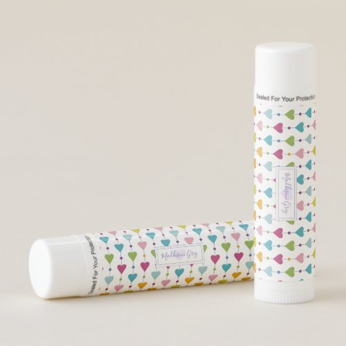 Cute and Colorful Seamless Hearts Pattern Monogram Lip Balm