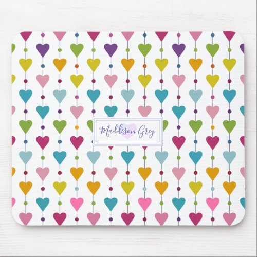 Cute and Colorful Seamless Hearts Pattern Monogram Mouse Pad