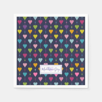 Cute And Colorful Seamless Hearts Pattern Monogram Napkins by LifeInColorStudio at Zazzle