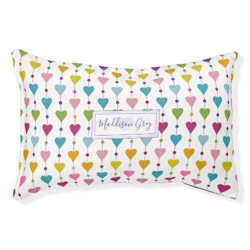 Cute and Colorful Seamless Hearts Pattern Monogram Pet Bed