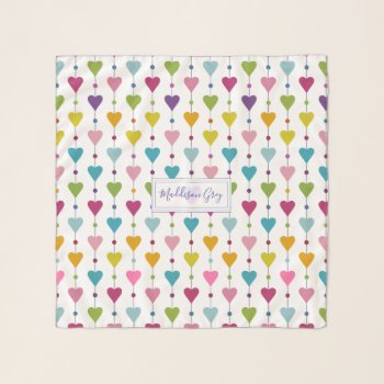 Cute And Colorful Seamless Hearts Pattern Monogram Scarf by LifeInColorStudio at Zazzle