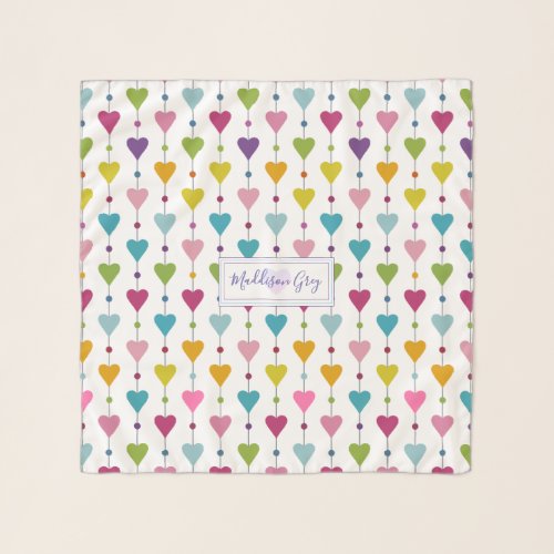 Cute and Colorful Seamless Hearts Pattern Monogram Scarf